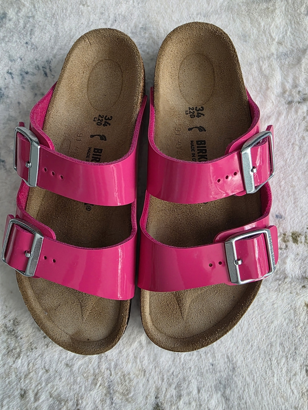 Birkenstock Girls/women Hot Pink Patent Two-Buckle Sandals